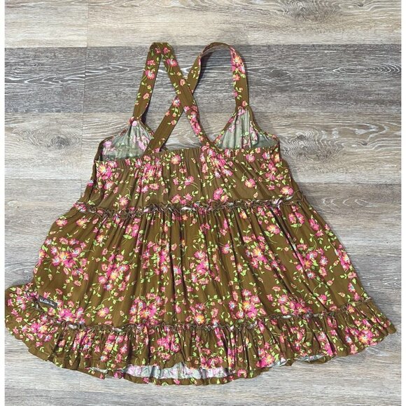 Matilda Jane Sz M Brown Pink Floral Print Ruffle Criss Cross Back Tank Top Women - Picture 14 of 16